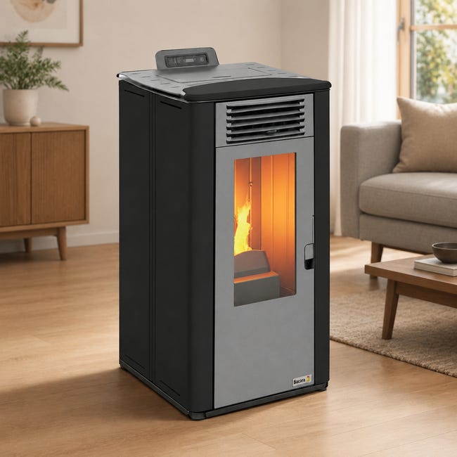 Estufa de pellets Terra 10,1 kW negra de fundición A+ para 95 m²