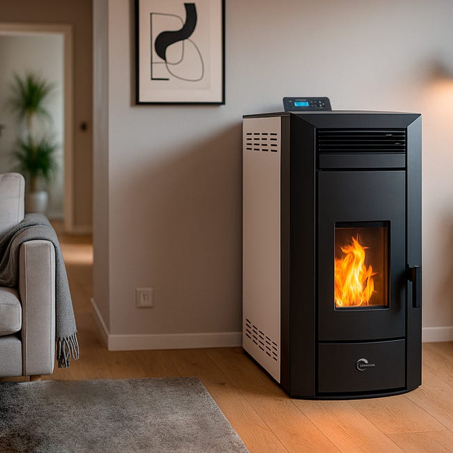 Estufa de pellets hidráulica estanca Kleona 22,7 kW Blanco Sannover + Kit de instalación