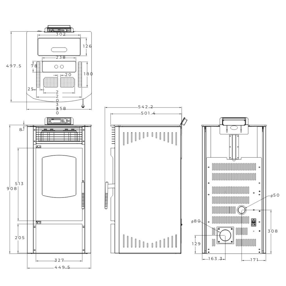 Estufa de pellets automática Mateo 9 kW – Negra