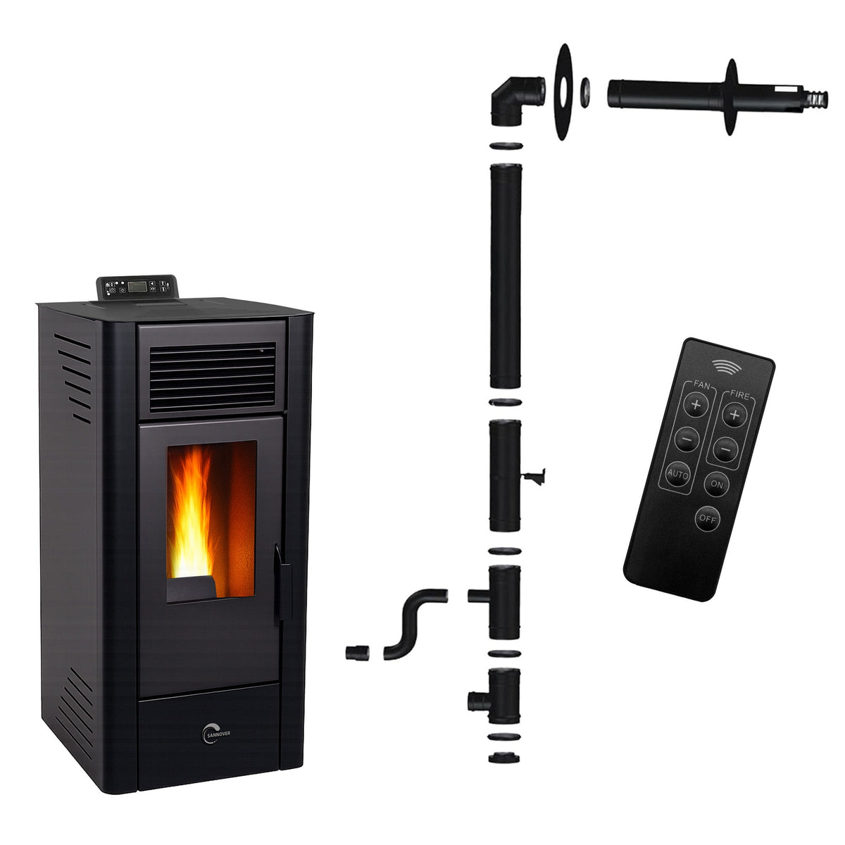 Estufa de pellets Anita 11,6 kW Negro Sannover + Kit de instalaci3n completo