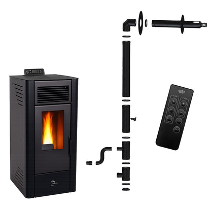Estufa de pellets Anita 11,6 kW Negro Sannover + Kit de instalaci3n completo