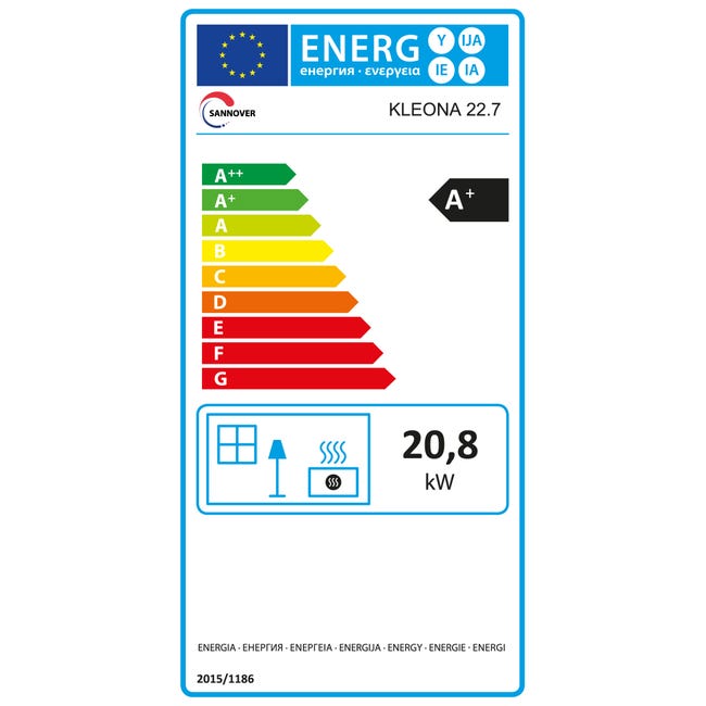 Estufa de pellets hidráulica estanca Kleona 22,7 kW Blanco Sannover + Kit de instalación