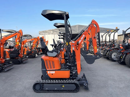 Miniexcavadora compacta 1 ton, motor Kubota 3 cilindros diésel, giro cero